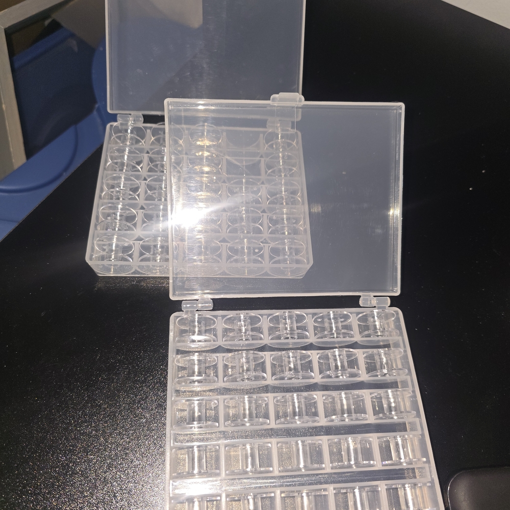 50 Piece Standard Clear Acrylic Bobbins With Two Latching Storage Boxes